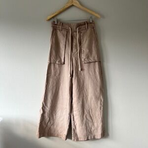 Young Fabulous & Broke YFB Pants Women's M Beige Tan Drawstring Wide Leg Cropped